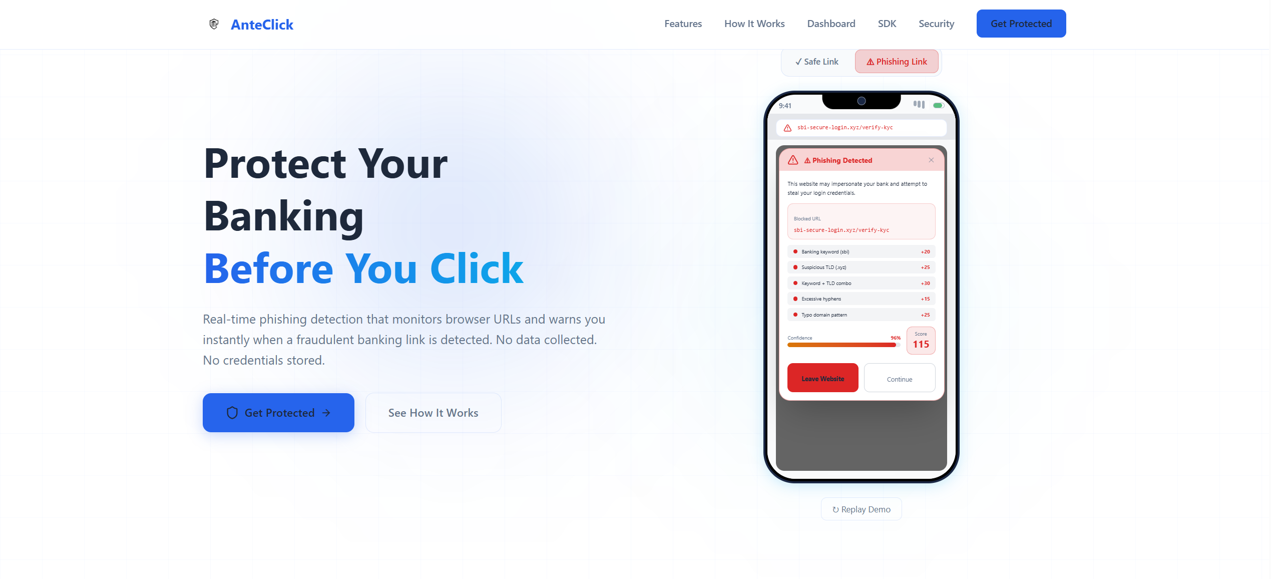 AnteClick — Mobile Banking Phishing Protection